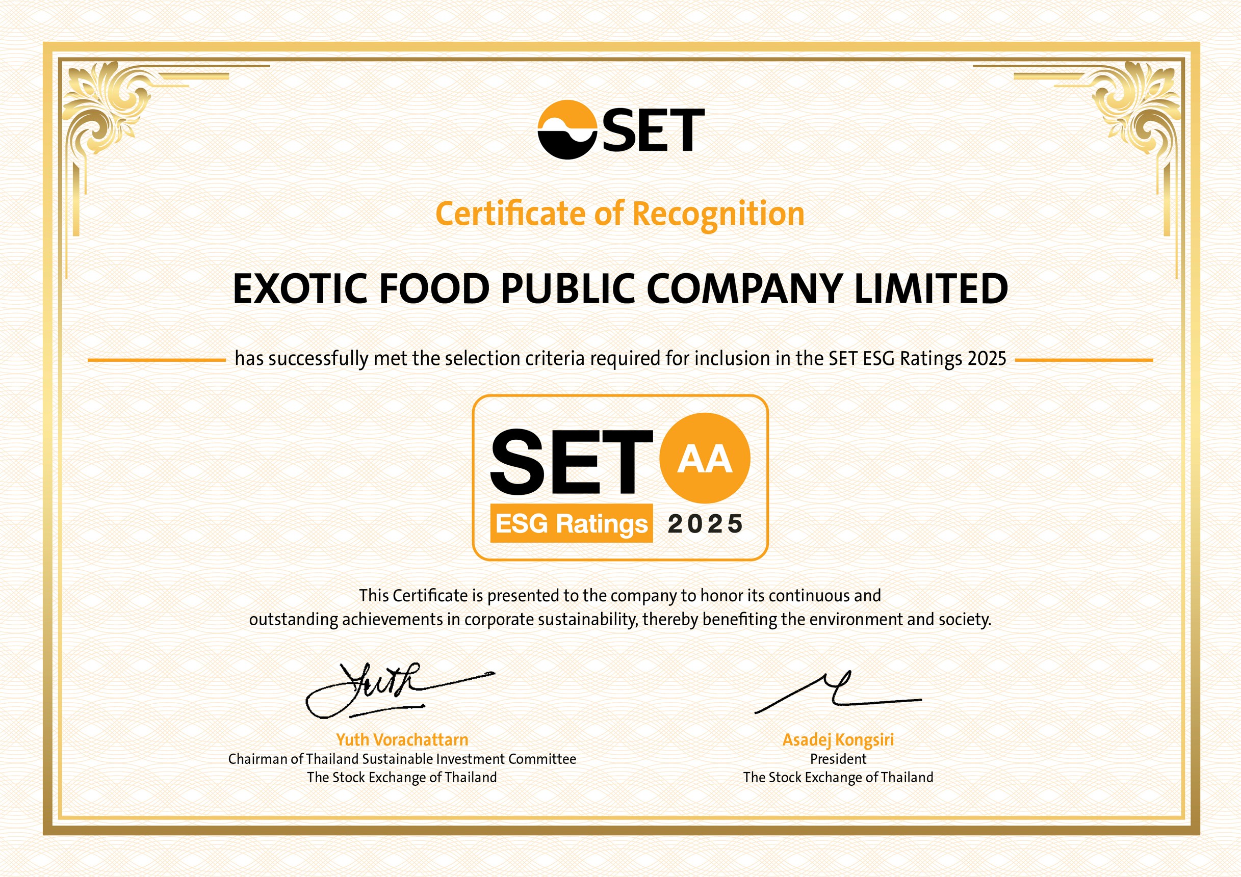 SET ESG Rating 2025
